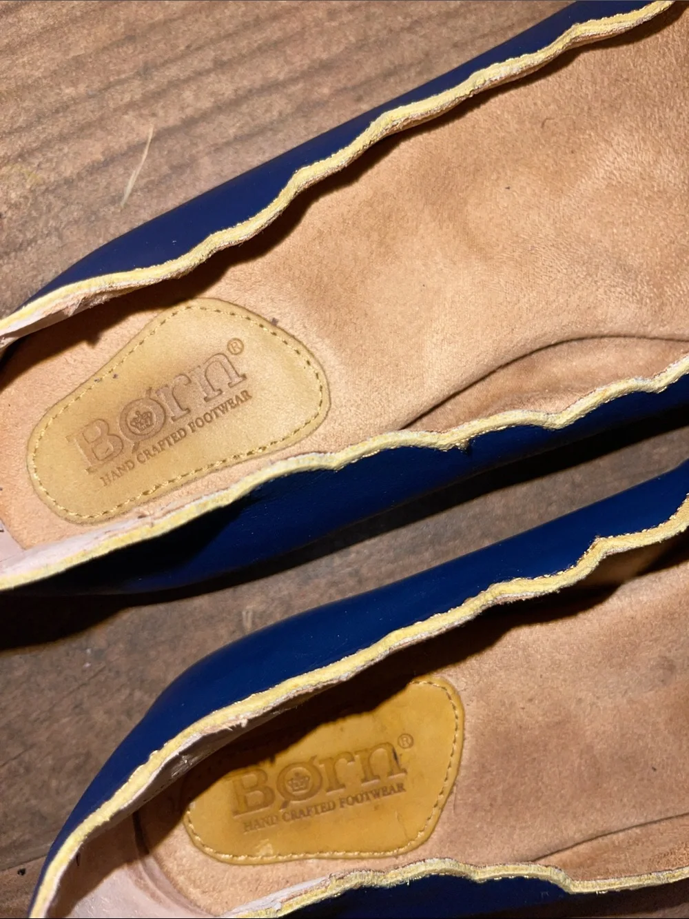 Born Navy Leather Scalloped Edge Ballet Flats